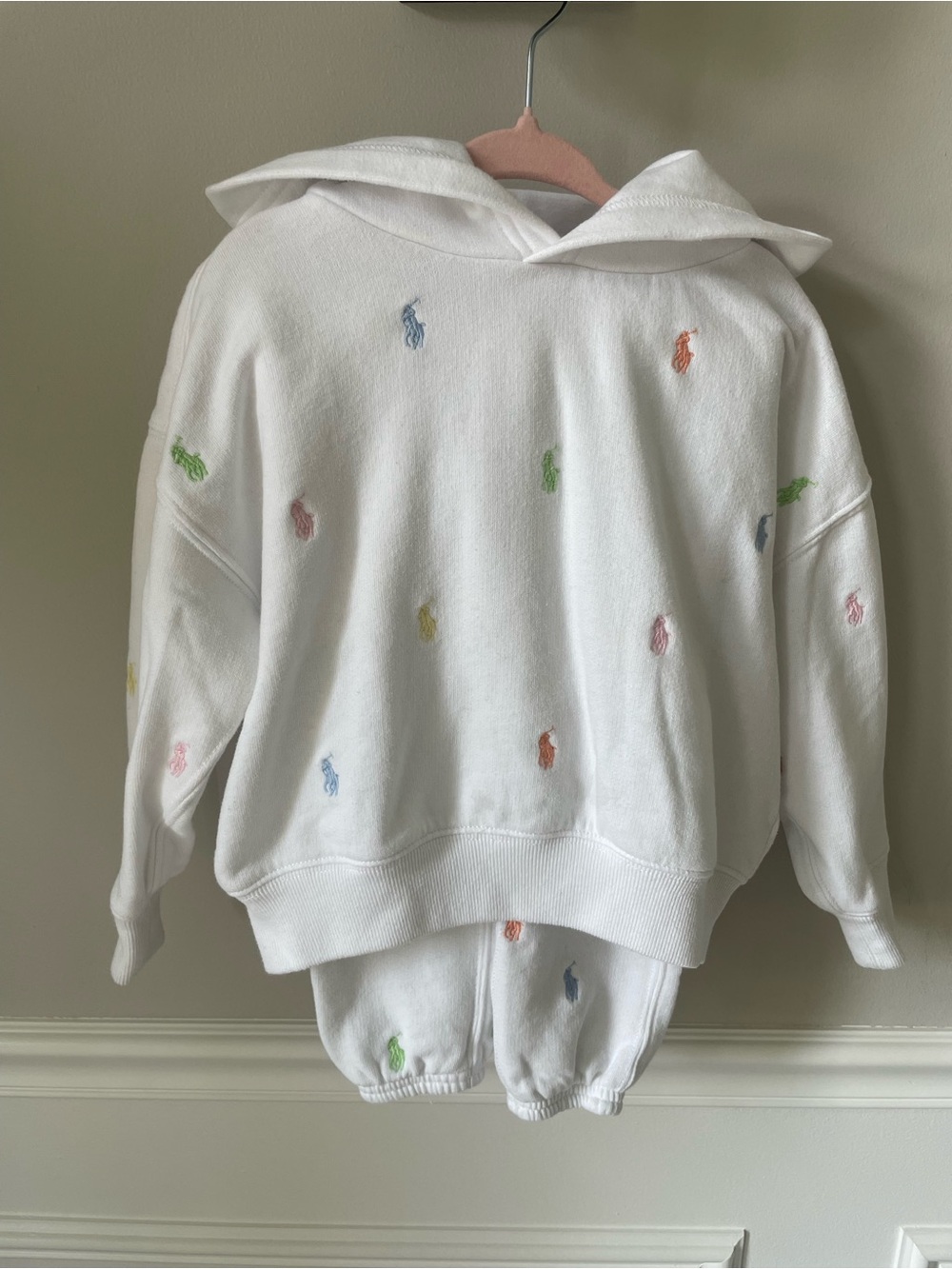 Polo by Ralph Lauren White Matching Sweatsuit with Pastel Emblems
